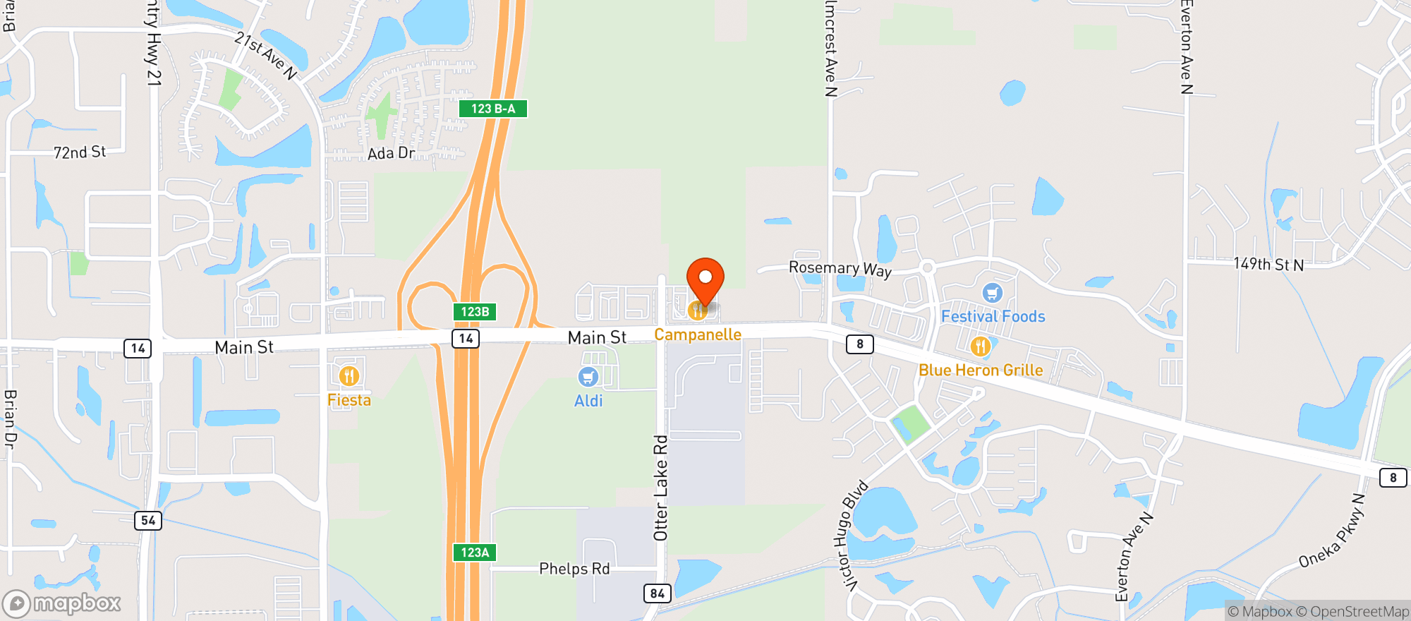 Map showing Campanelle Restaurant & Bar