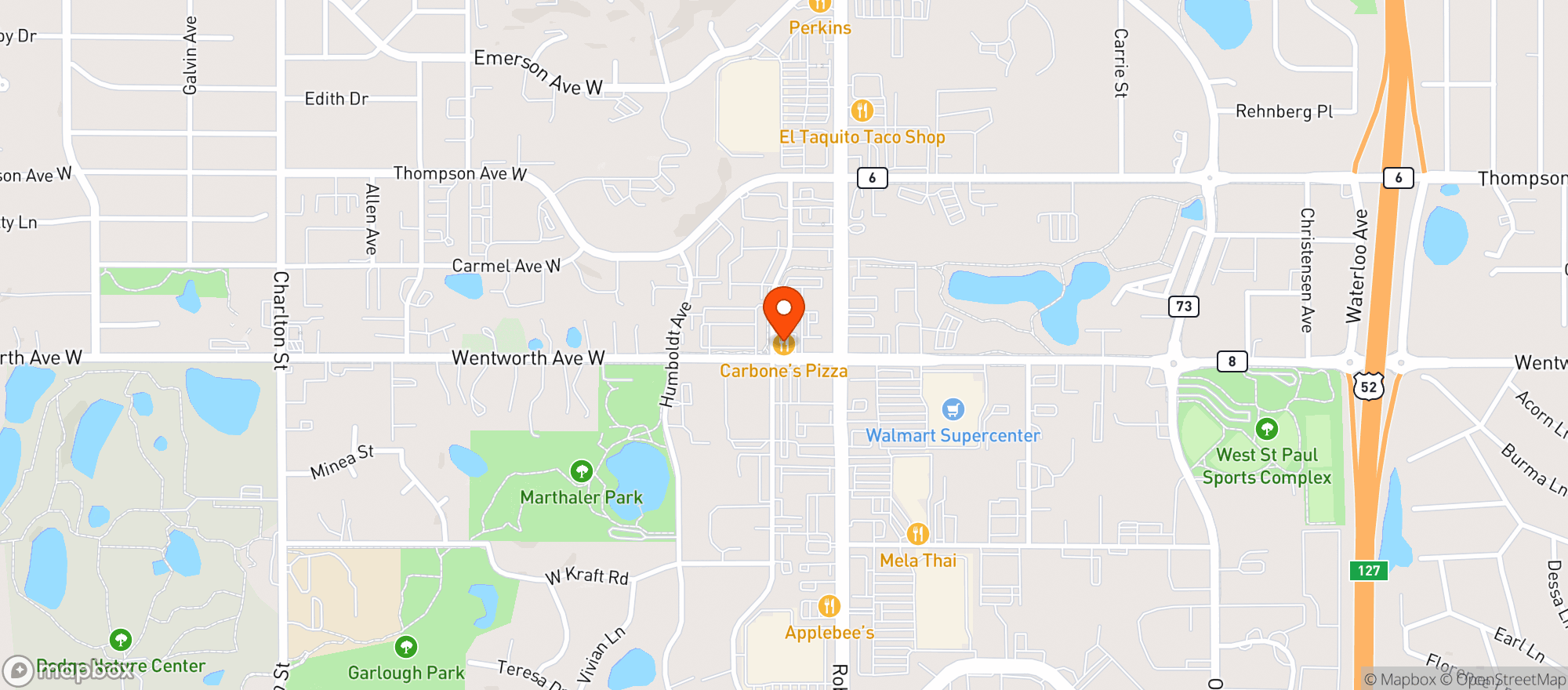 Map showing Carbones Pizza