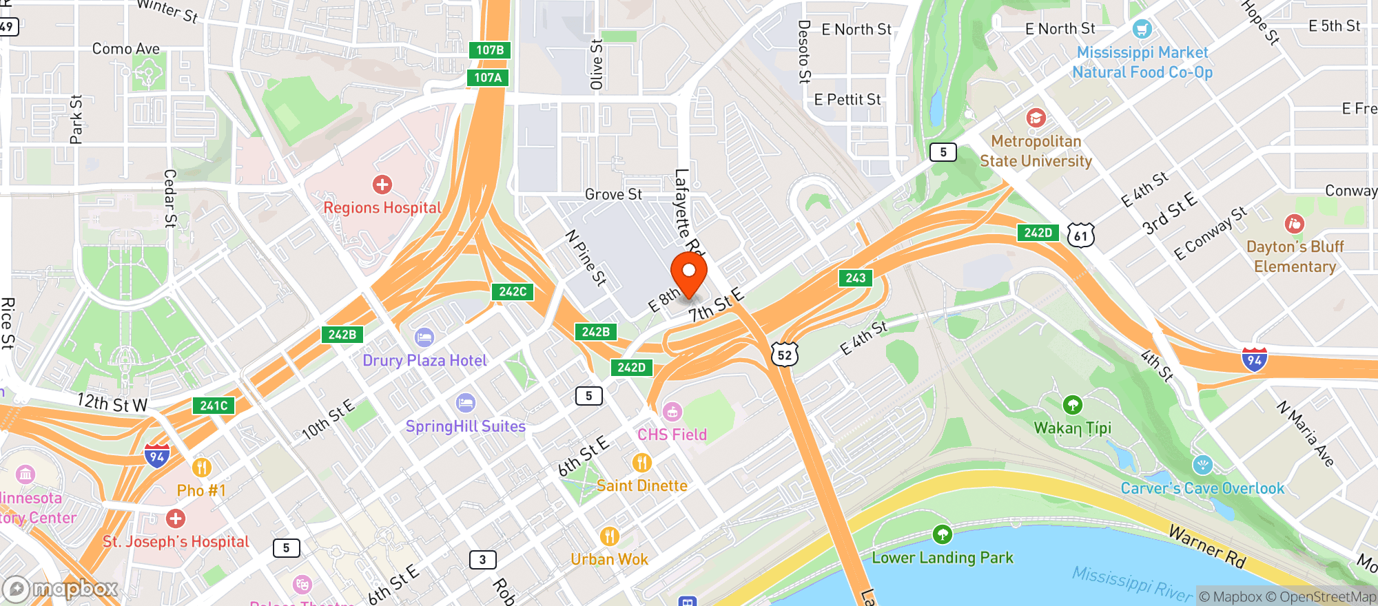 Map showing East 7th Liquor