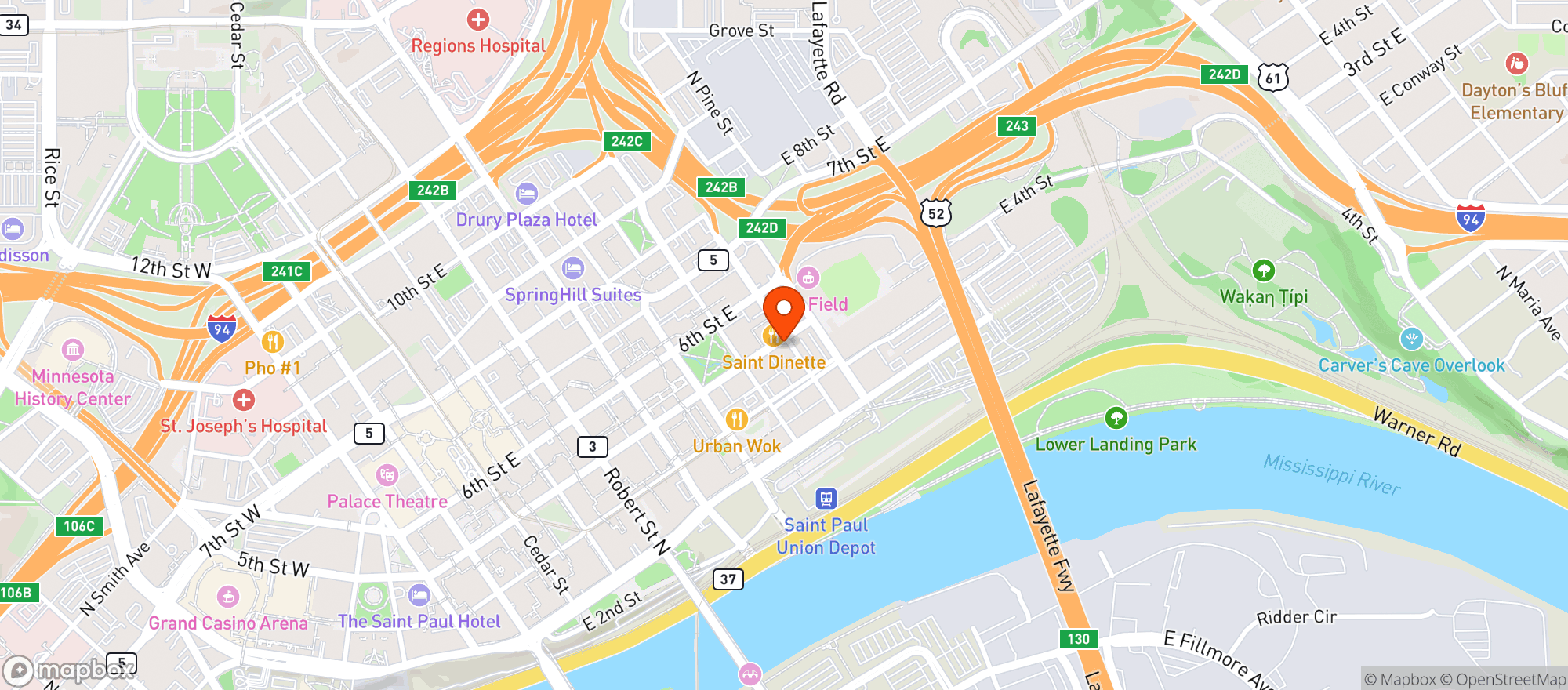 Map showing Big River Pizza