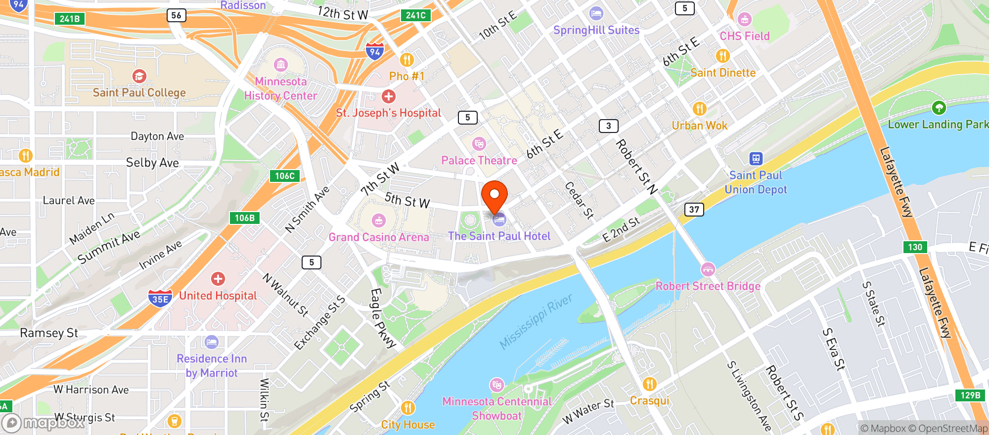 Map showing St Paul Hotel