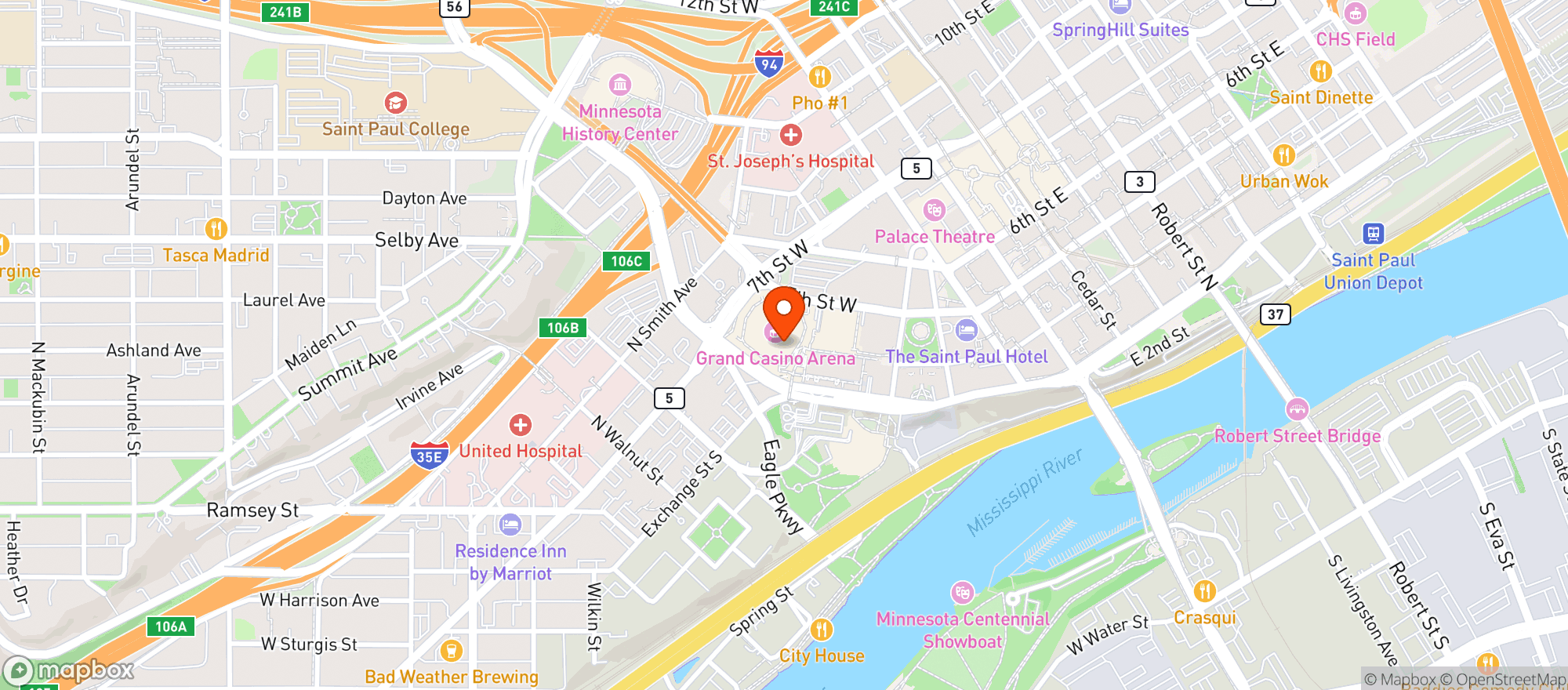 Map showing GRAND CASINO ARENA
