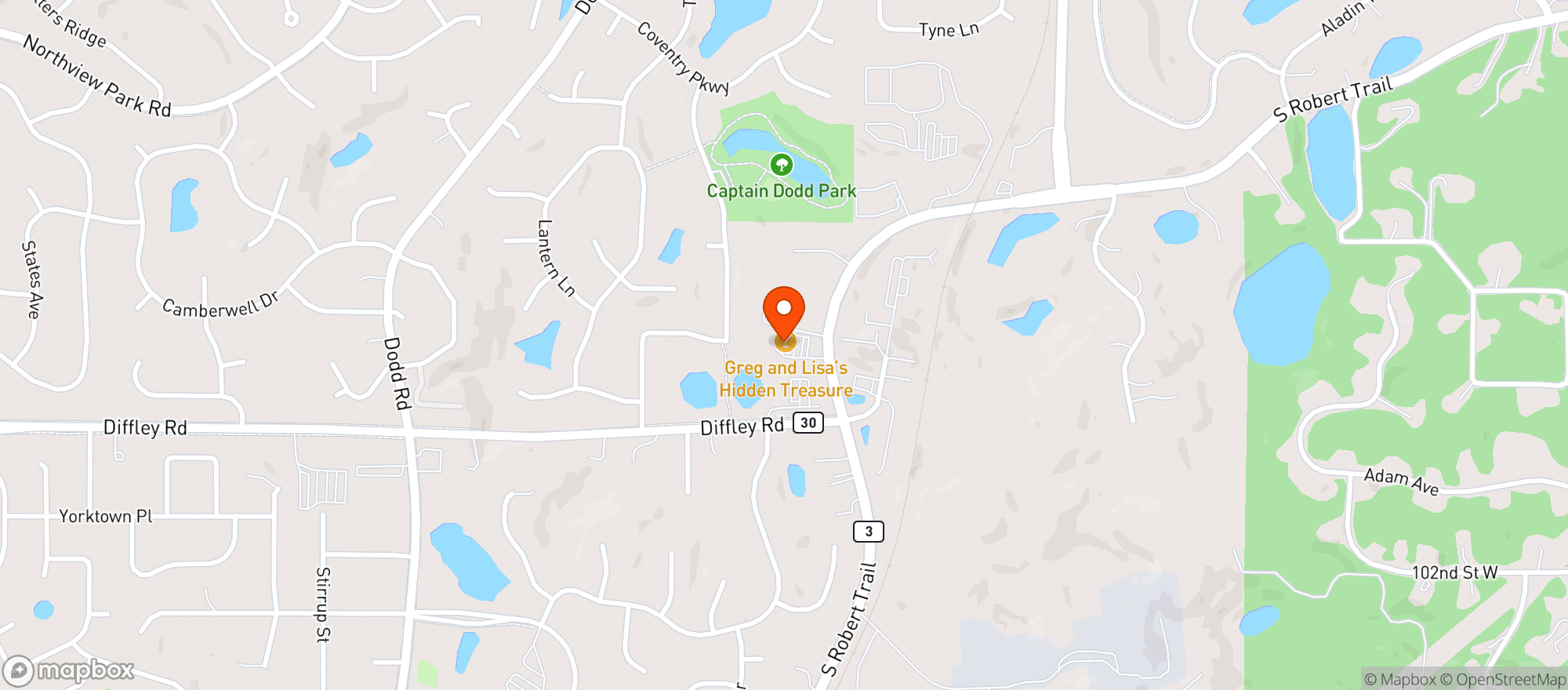Map showing Greg & Lisas Hidden Treasure