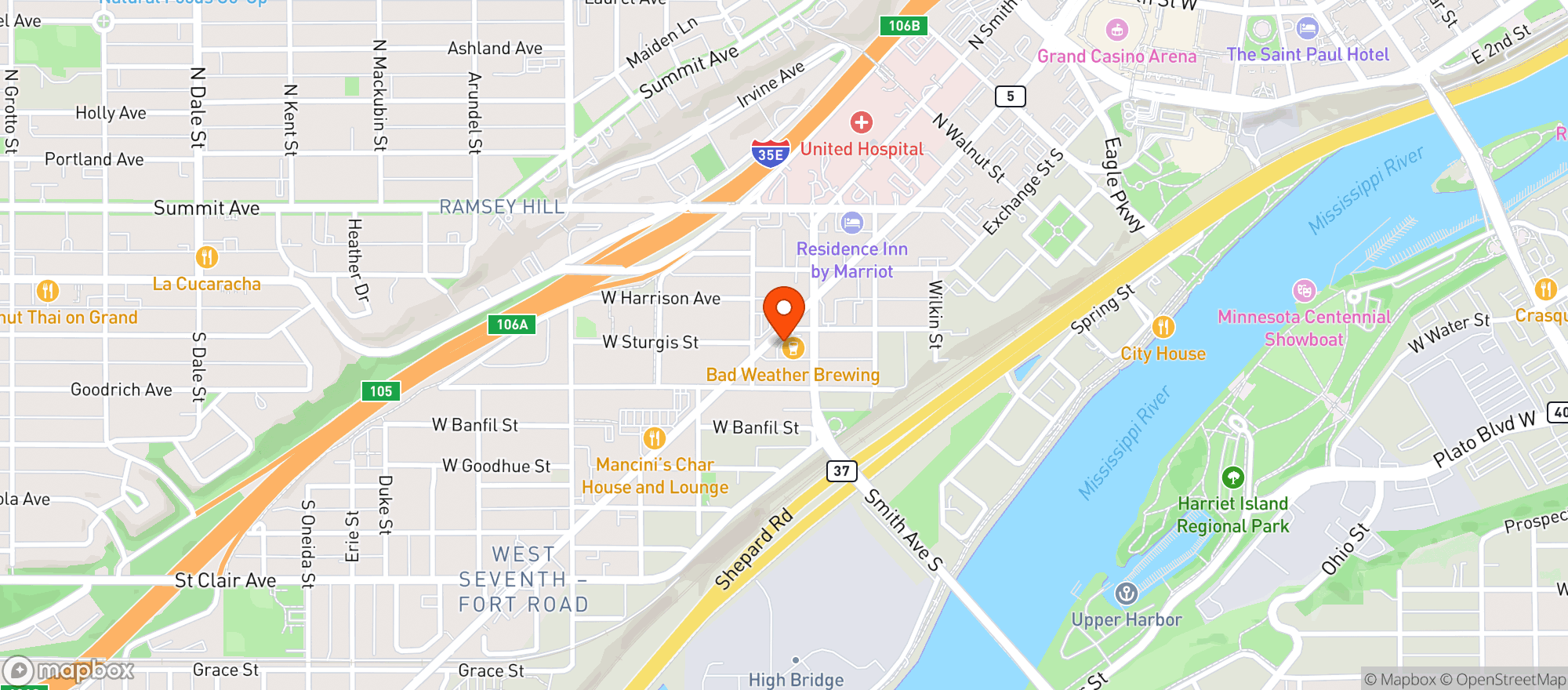 Map showing Bad Weather Brewing Company