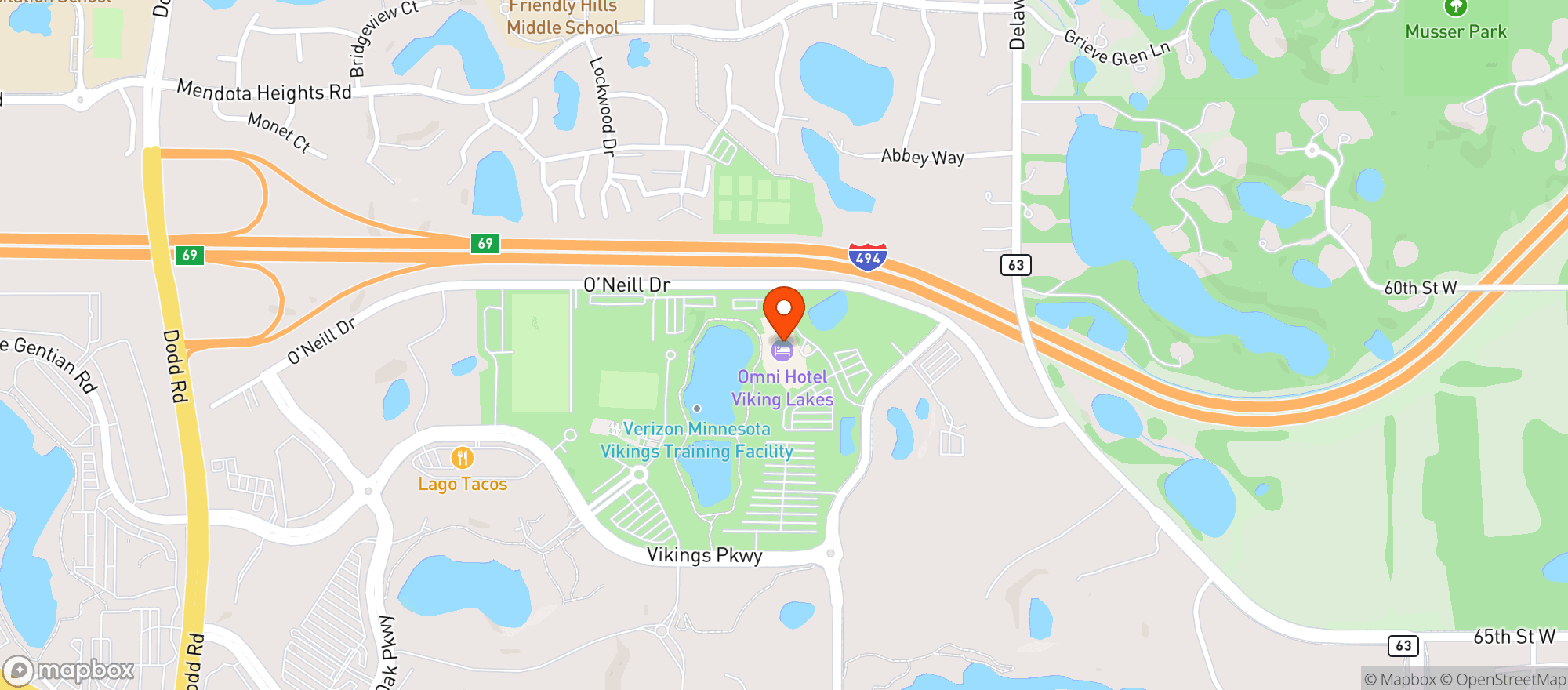 Map showing Omni Viking Lakes Hotel