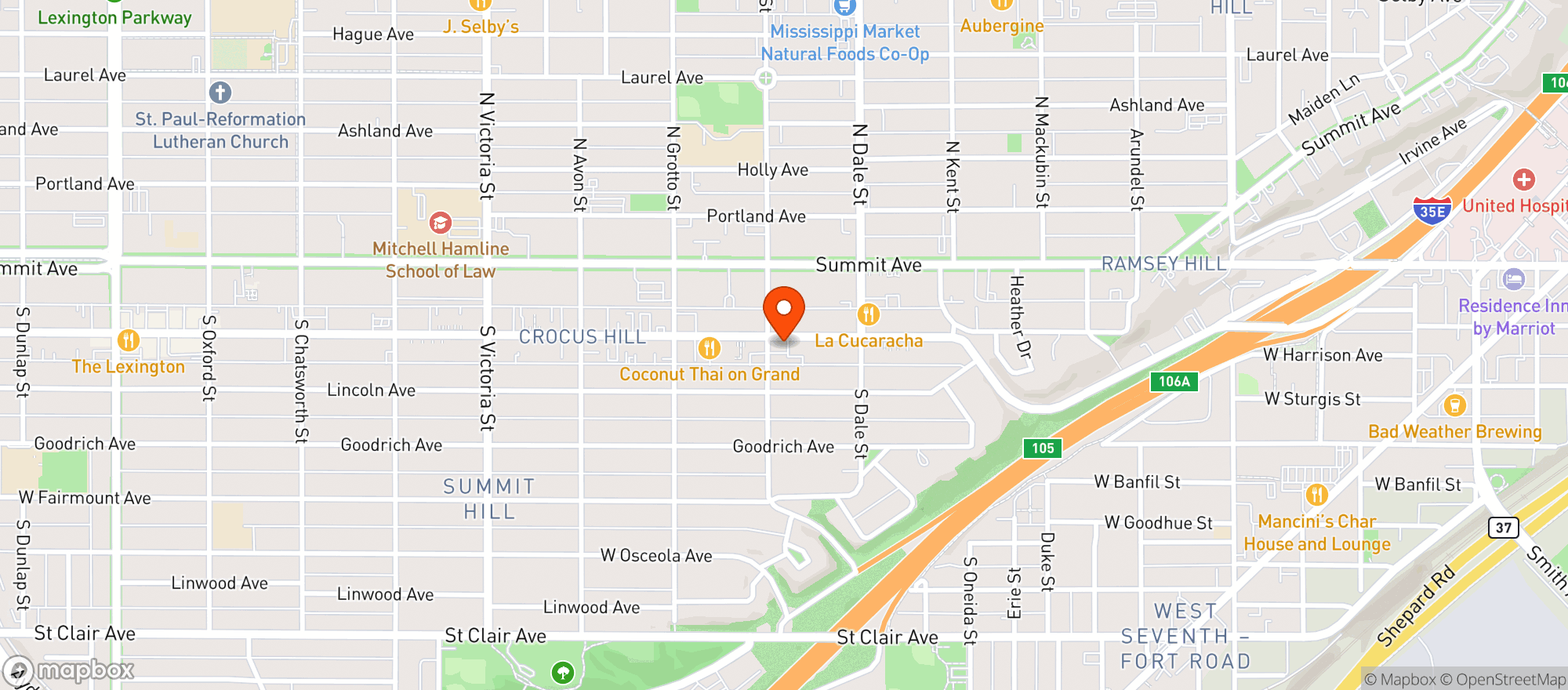 Map showing Mick's Bottle Shop on Grand