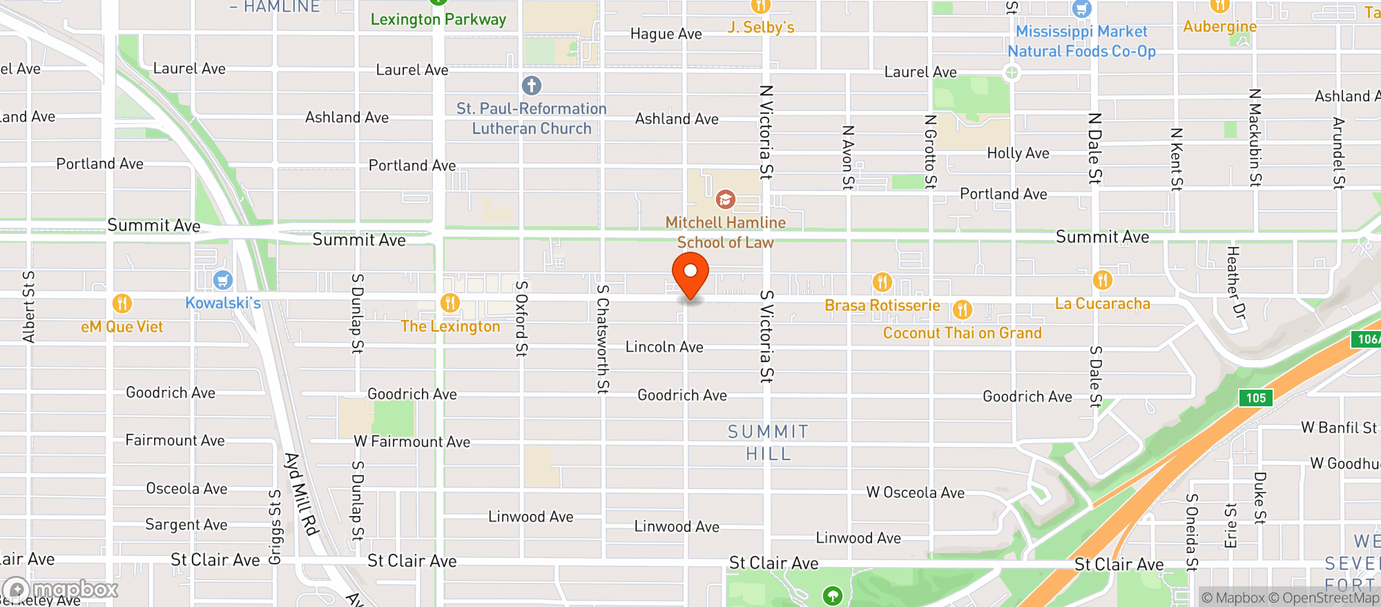 Map showing First Grand Avenue Liquor