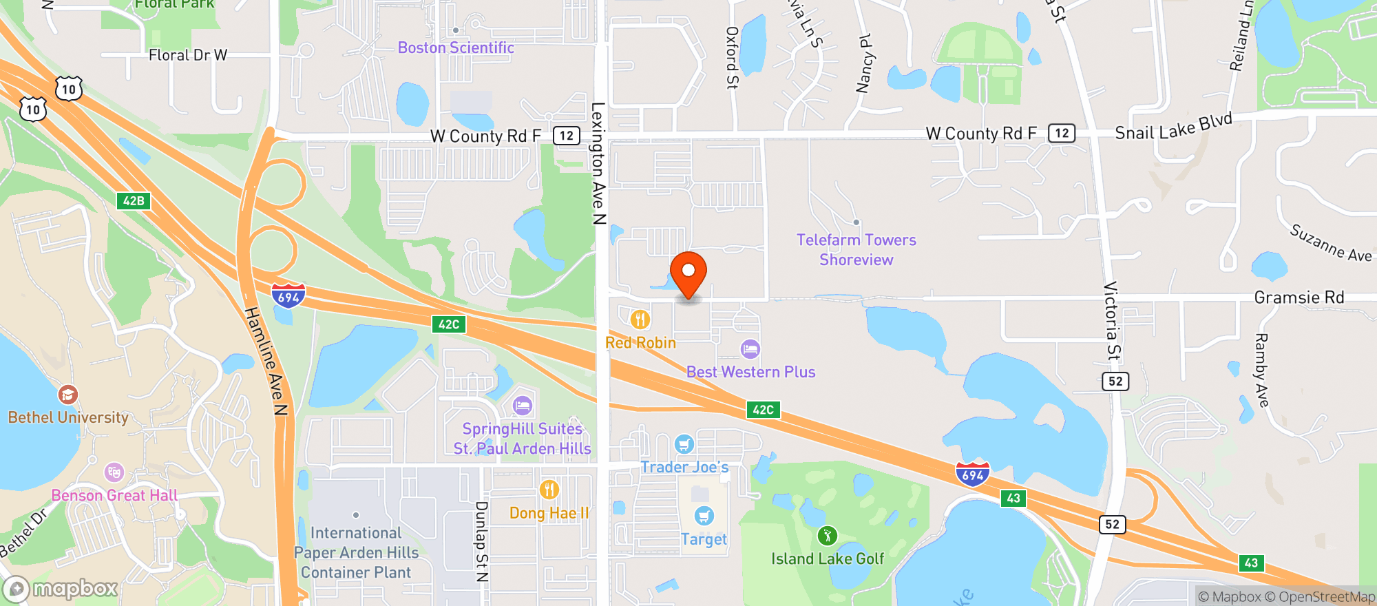 Map showing Green Mill Restaurant