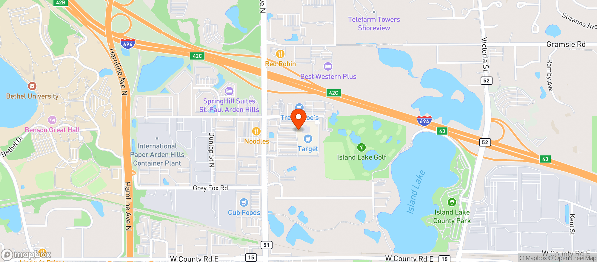 Map showing Target - Shoreview