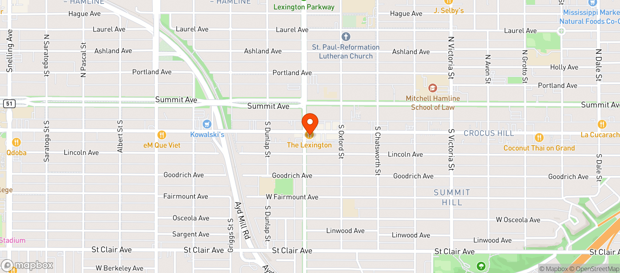 Map showing The Lexington Restaurant