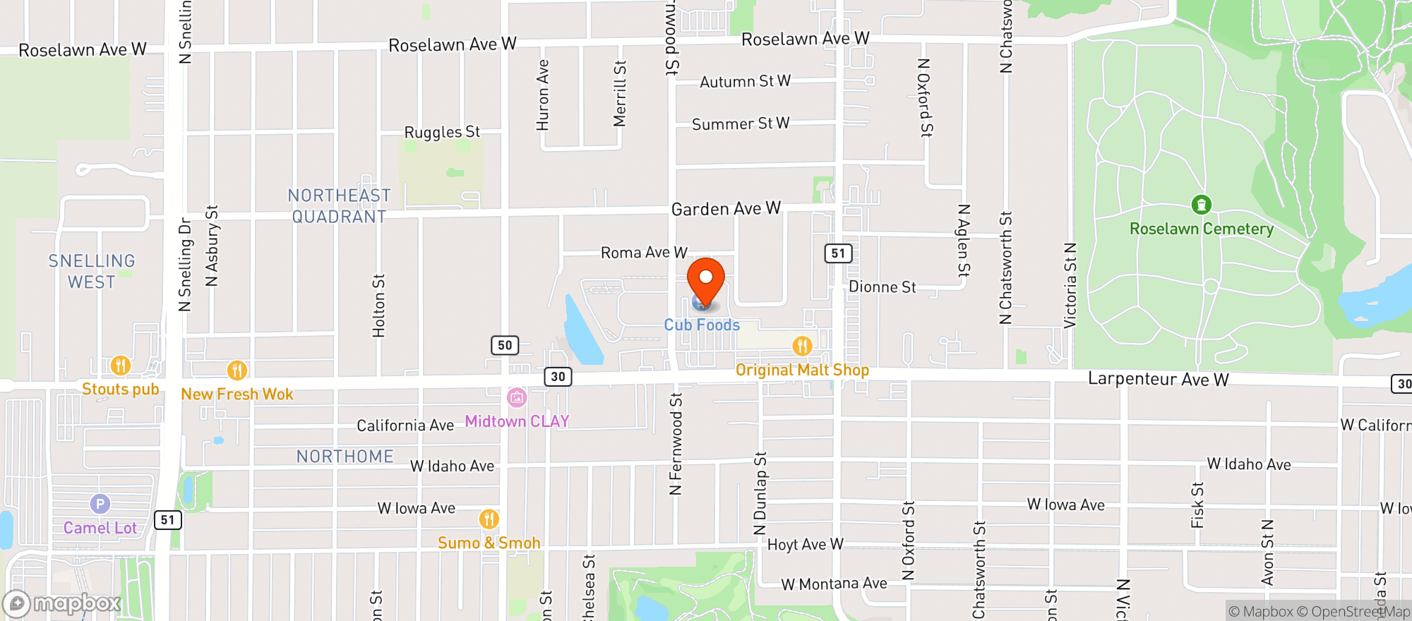 Map showing Cub Foods