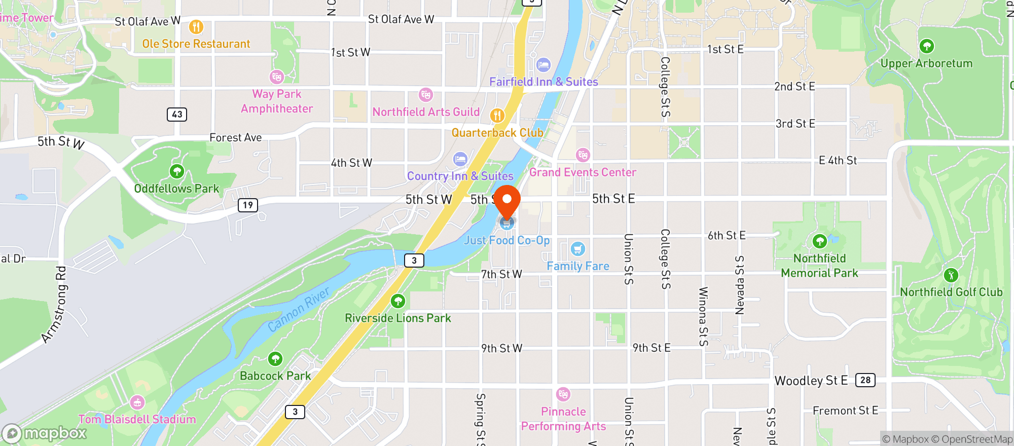 Map showing Just Food Co-Op