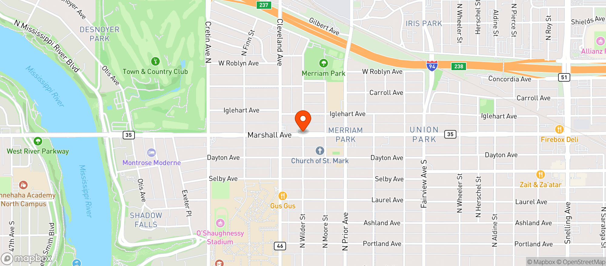 Map showing Marshall Liquors