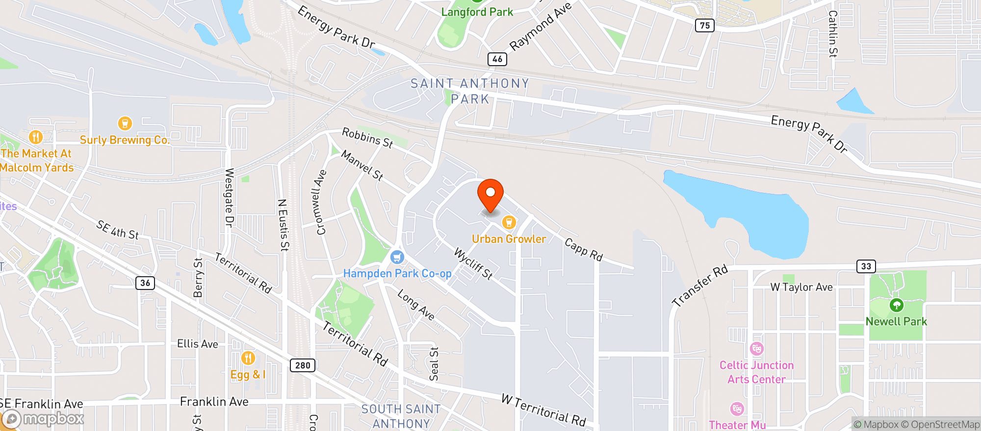 Map showing Urban Growler Brewing Co