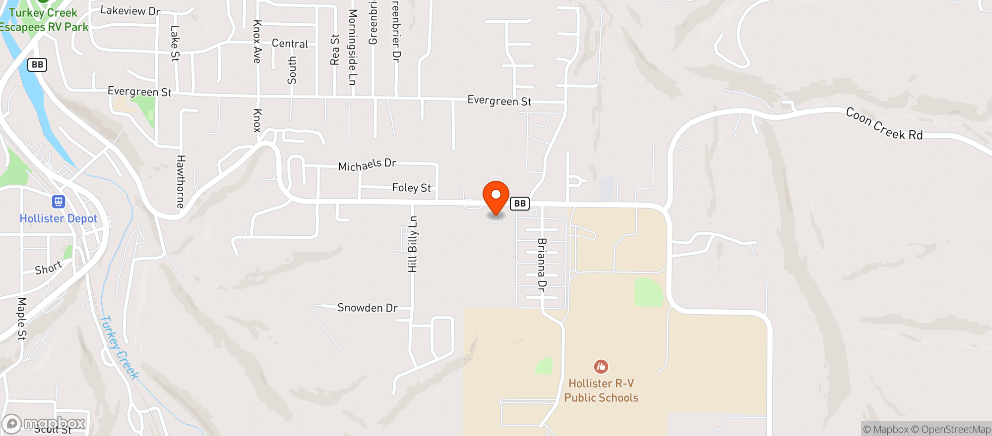 Map showing Hollister Food Mart