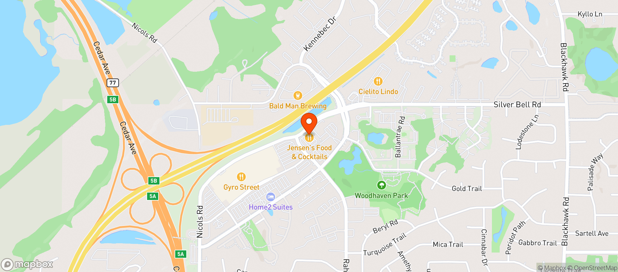 Map showing Jensens Supper Club