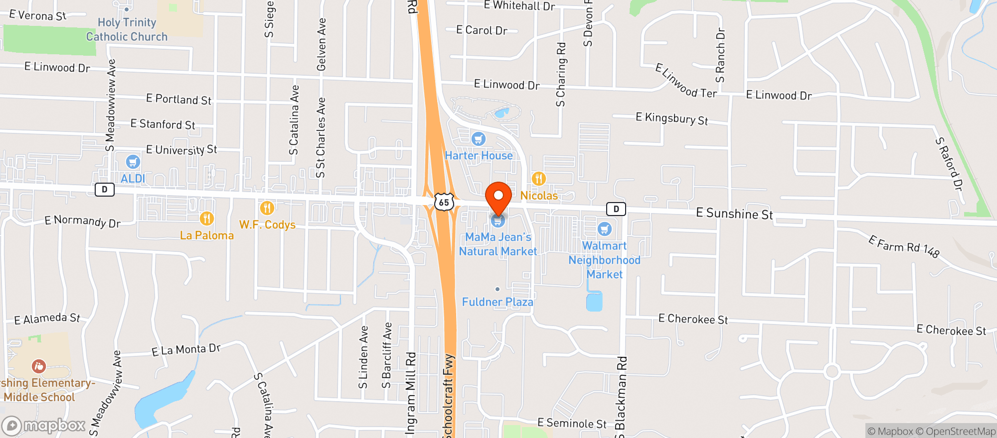 Map showing Mama Jeans Natural Foods Market