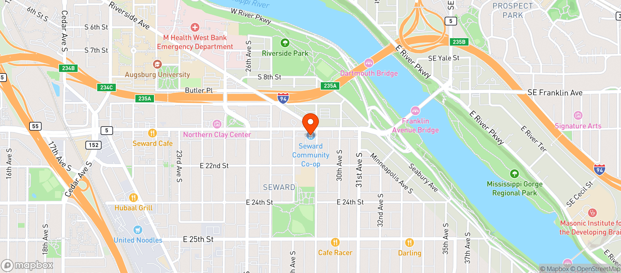 Map showing Seward Community Co-op - Franklin Store