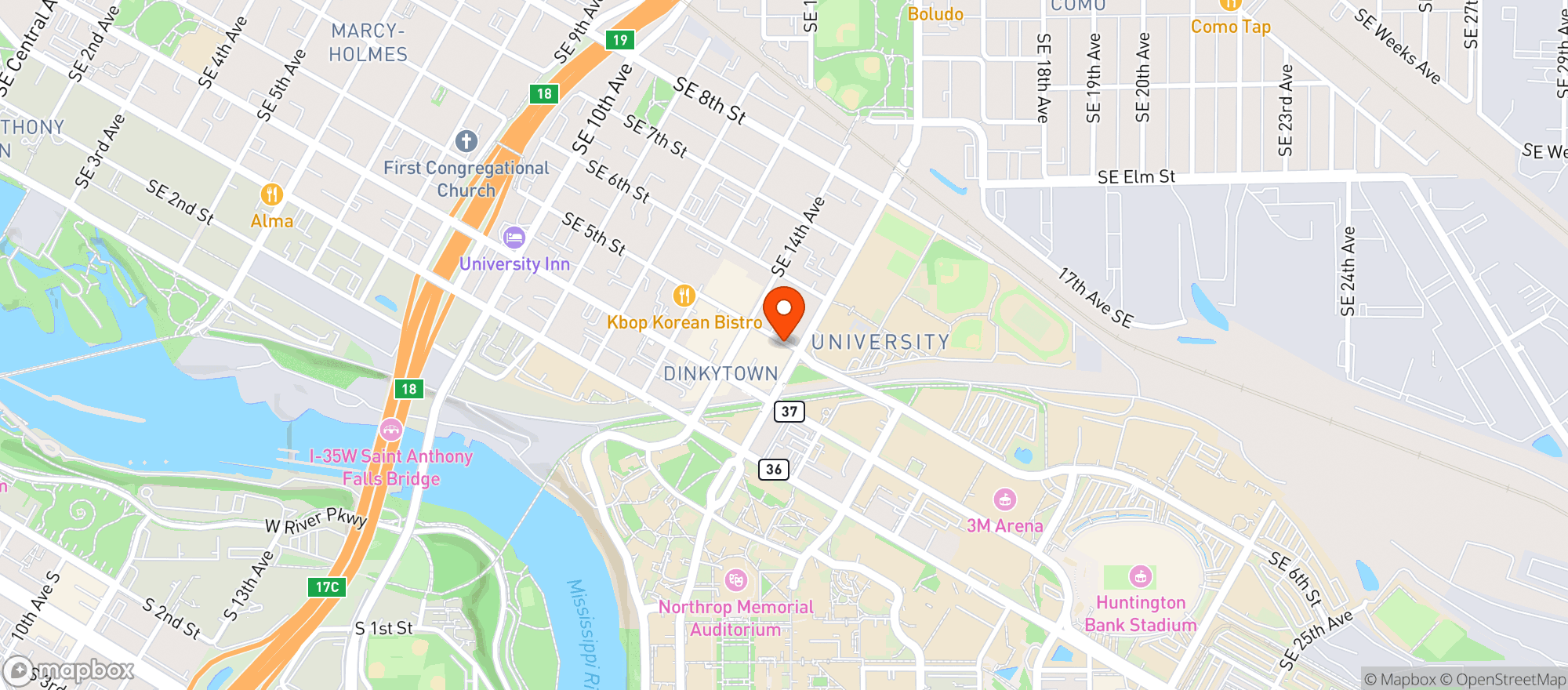 Map showing Top Ten Liquors - Mpls