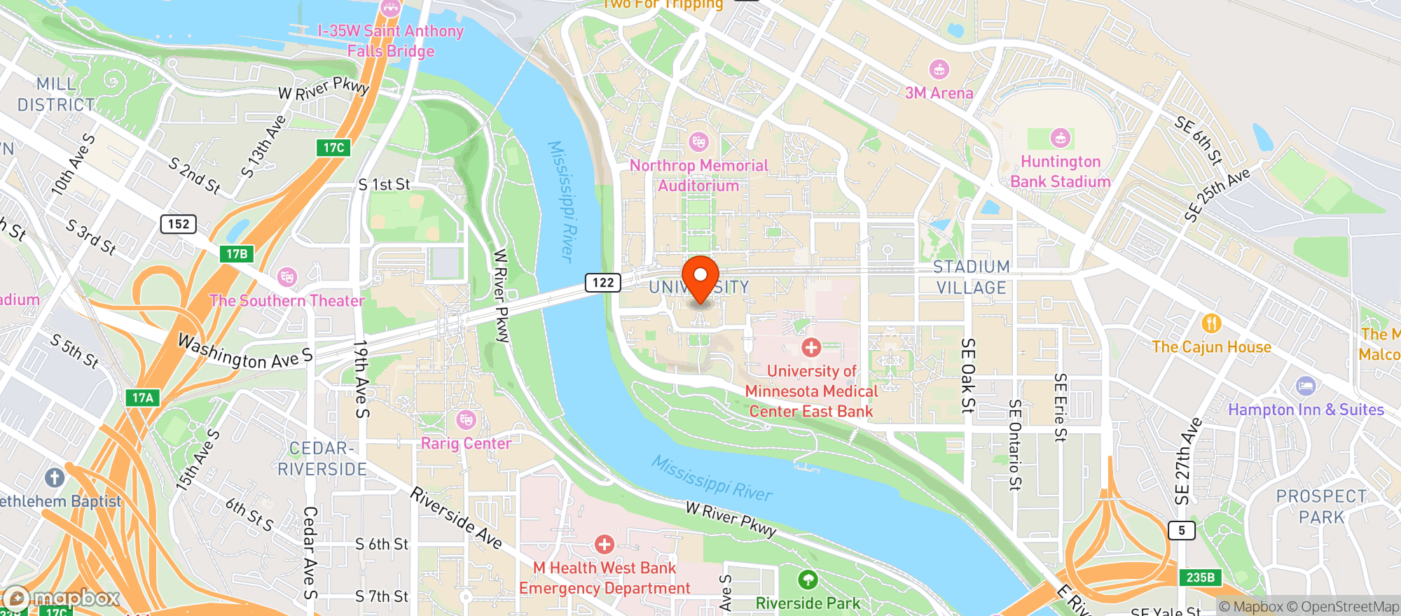 Map showing Campus Club - U of MN