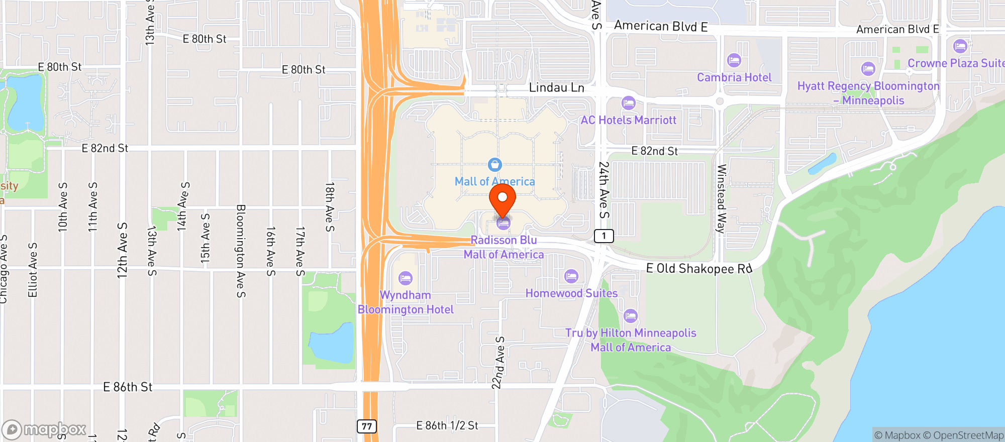 Map showing Radisson Blu - MOA