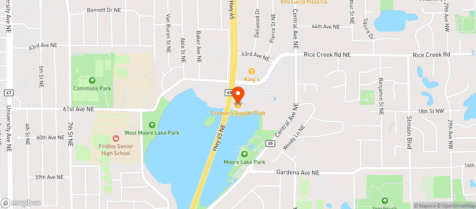 Map showing Crooners Lounge & Supper Club