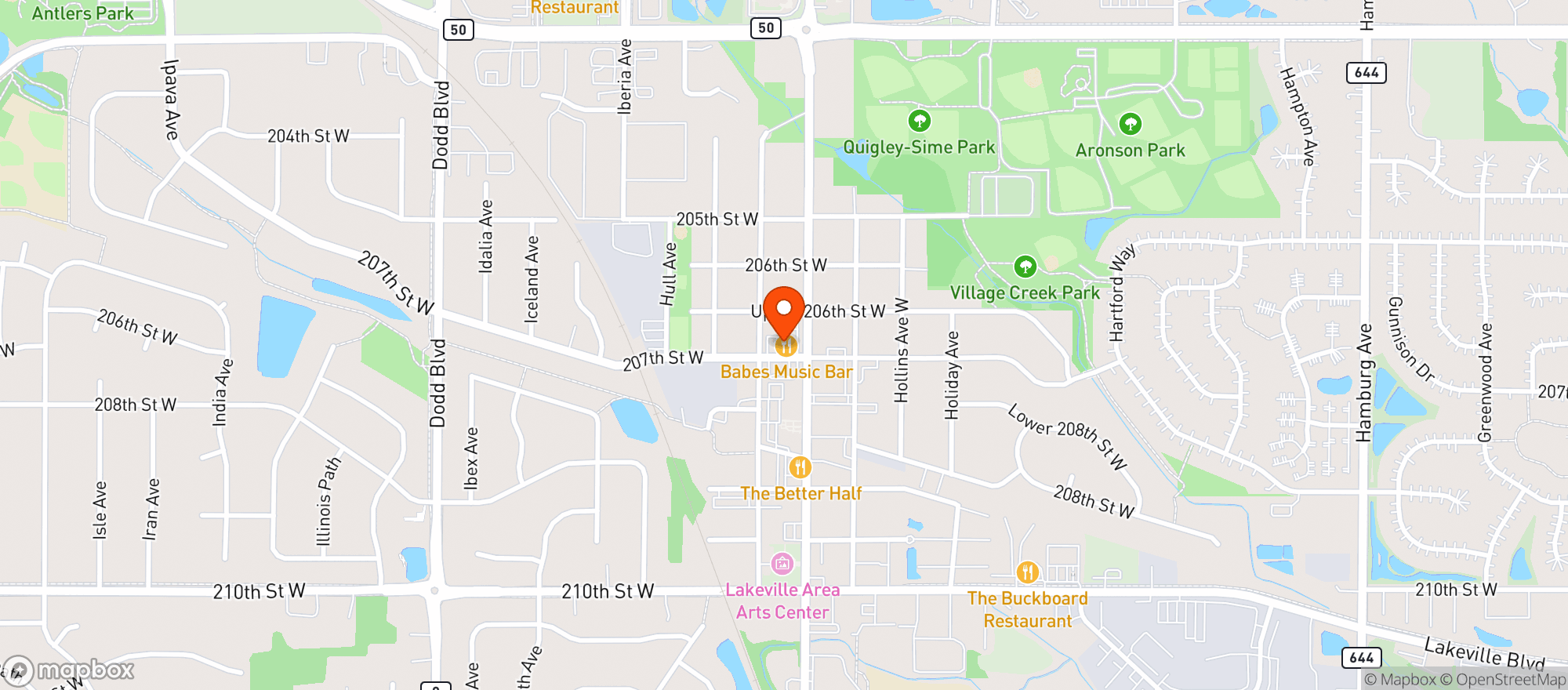 Map showing Babes Sports Bar & Grill