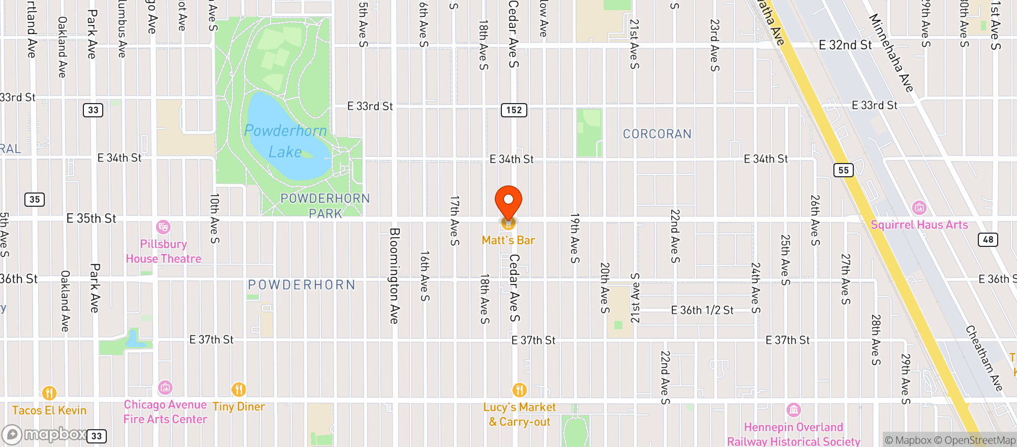 Map showing Matts Tavern