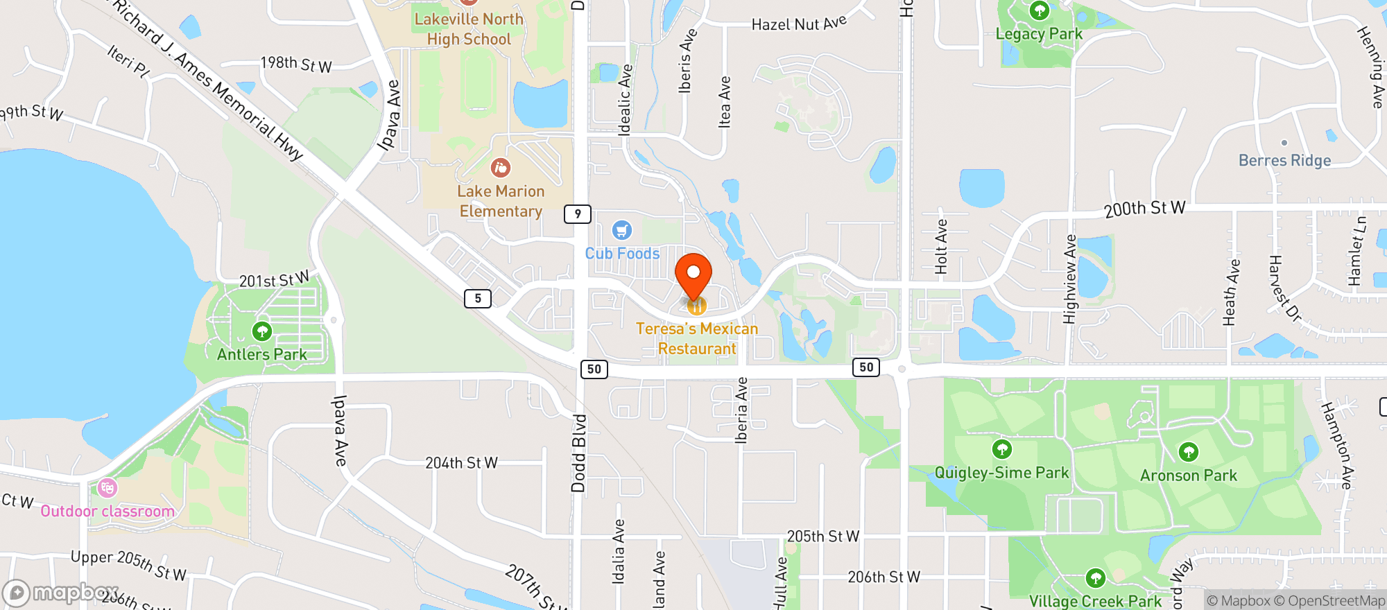 Map showing Teresas Mexican Restaurant