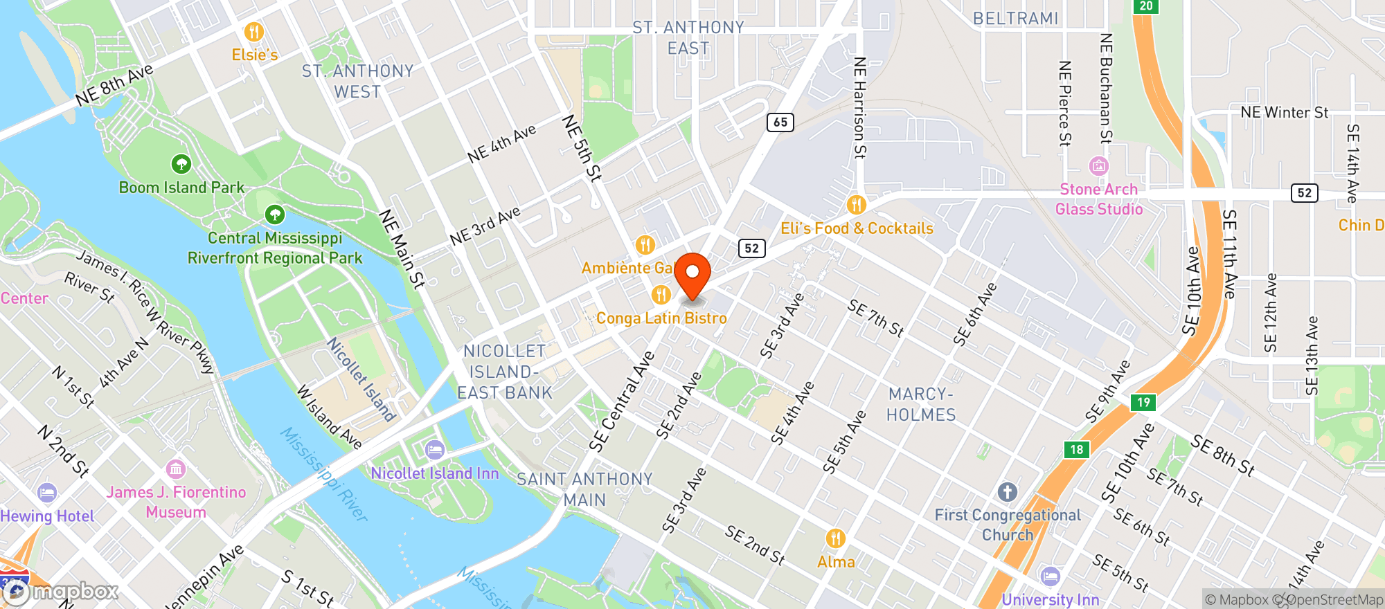 Map showing Smokeless Vape + Cbd Northeast Minneapolis