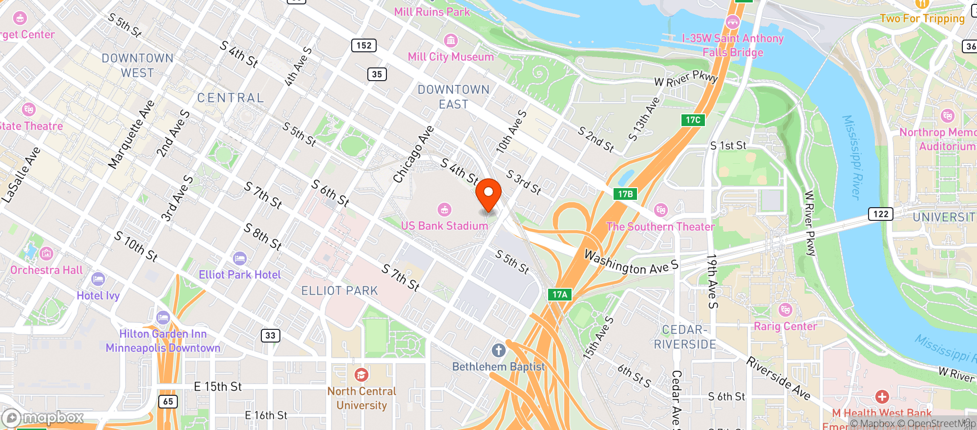 Map showing Aramark At Us Bank Stadium