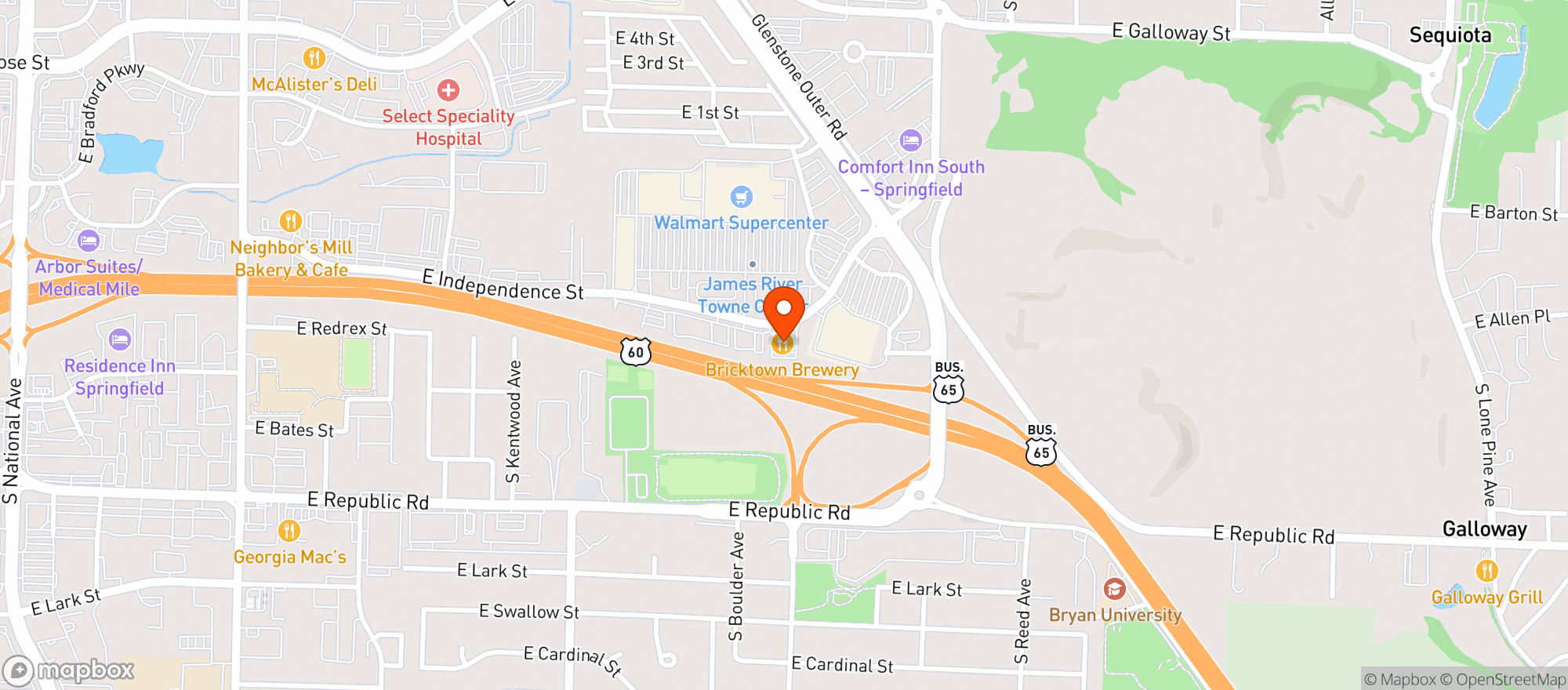 Map showing Bricktown Brewery