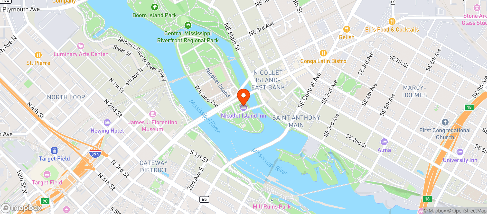 Map showing Nicollet Island Inn