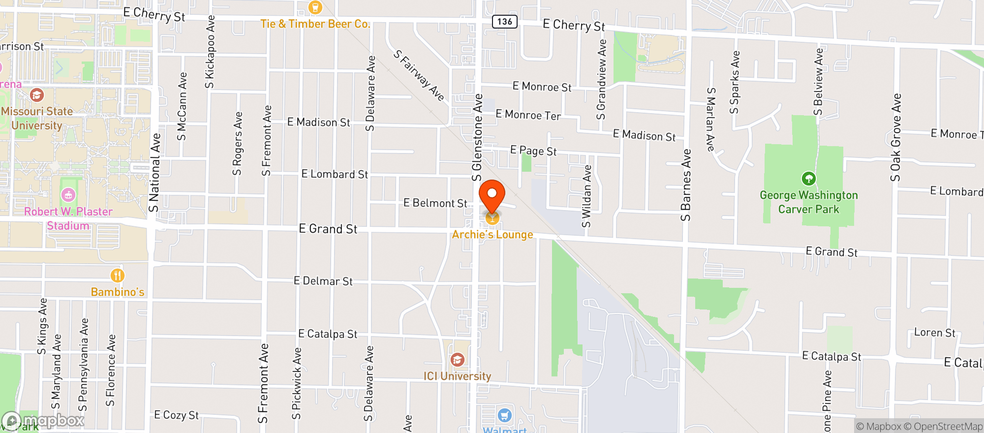 Map showing Archies Lounge