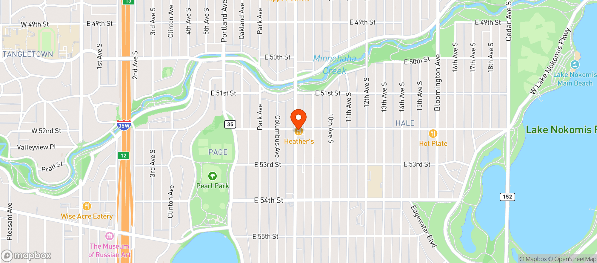 Map showing Heather's - MPLS