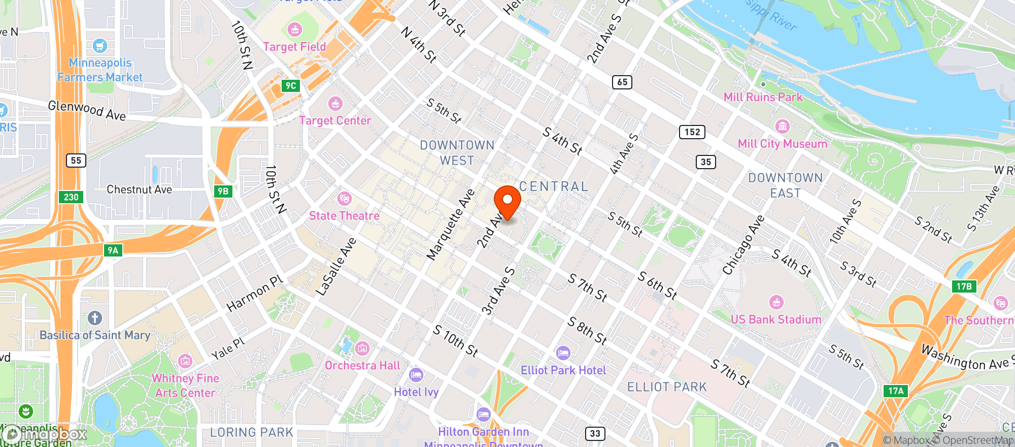 Map showing Hyatt Centric Downtown Minneapolis