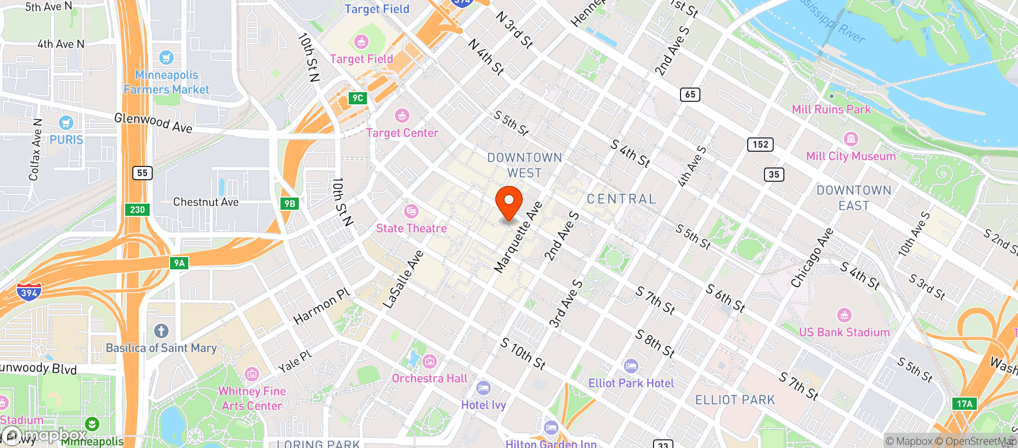 Map showing The Marquette Hotel