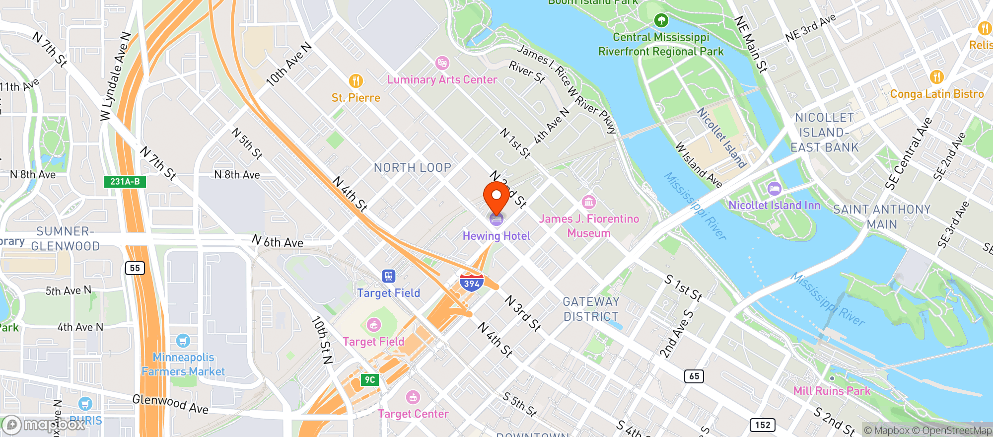 Map showing The Hewing Hotel