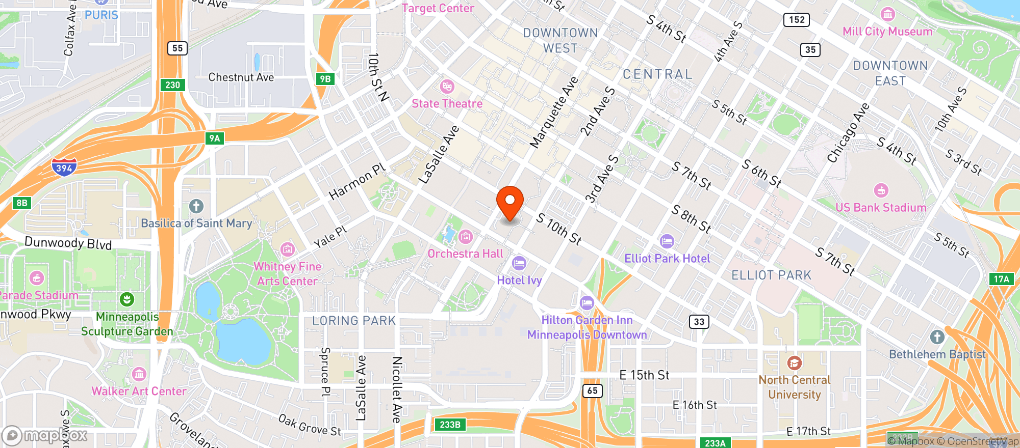 Map showing Hilton Minneapolis