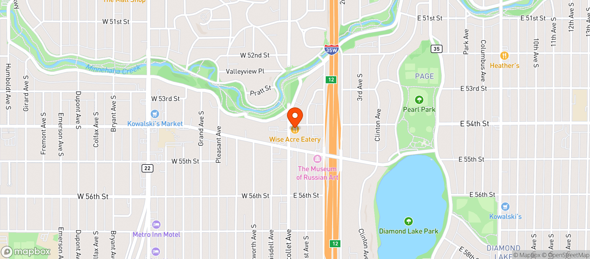 Map showing Tangletown's Wise Acre Eatery