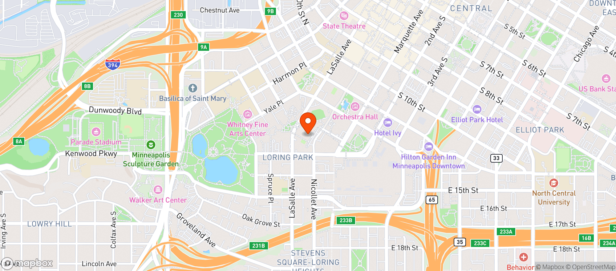 Map showing Hyatt Regency Minneapolis
