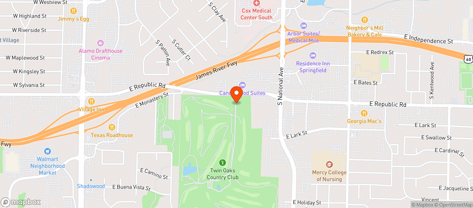 Map showing Twin Oaks Country Club