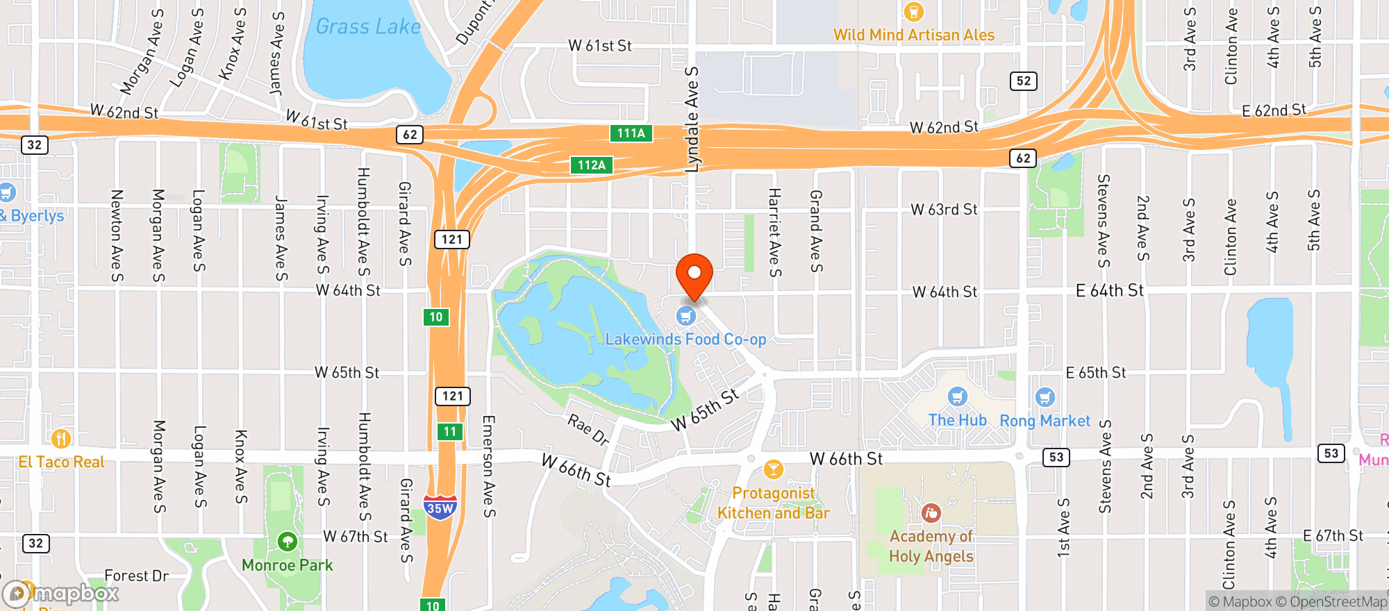 Map showing Lakewinds Food Co-Op - Richfield
