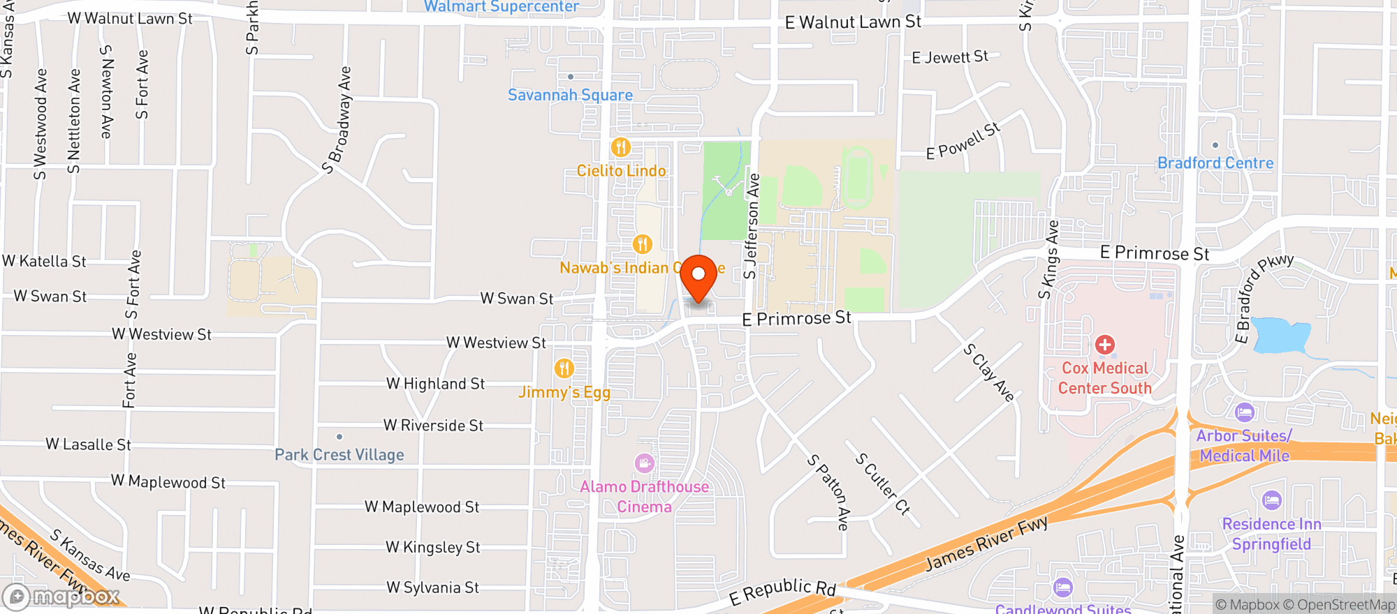 Map showing X-Golf Springfield