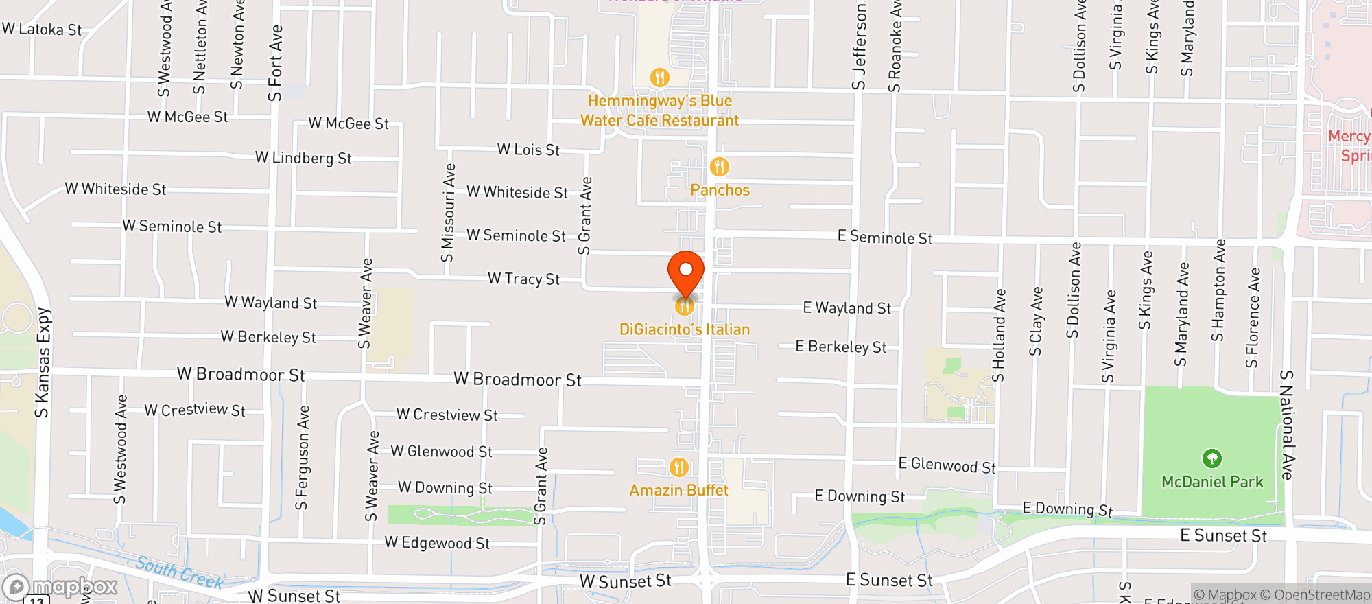 Map showing Amigos Mexican Restauran