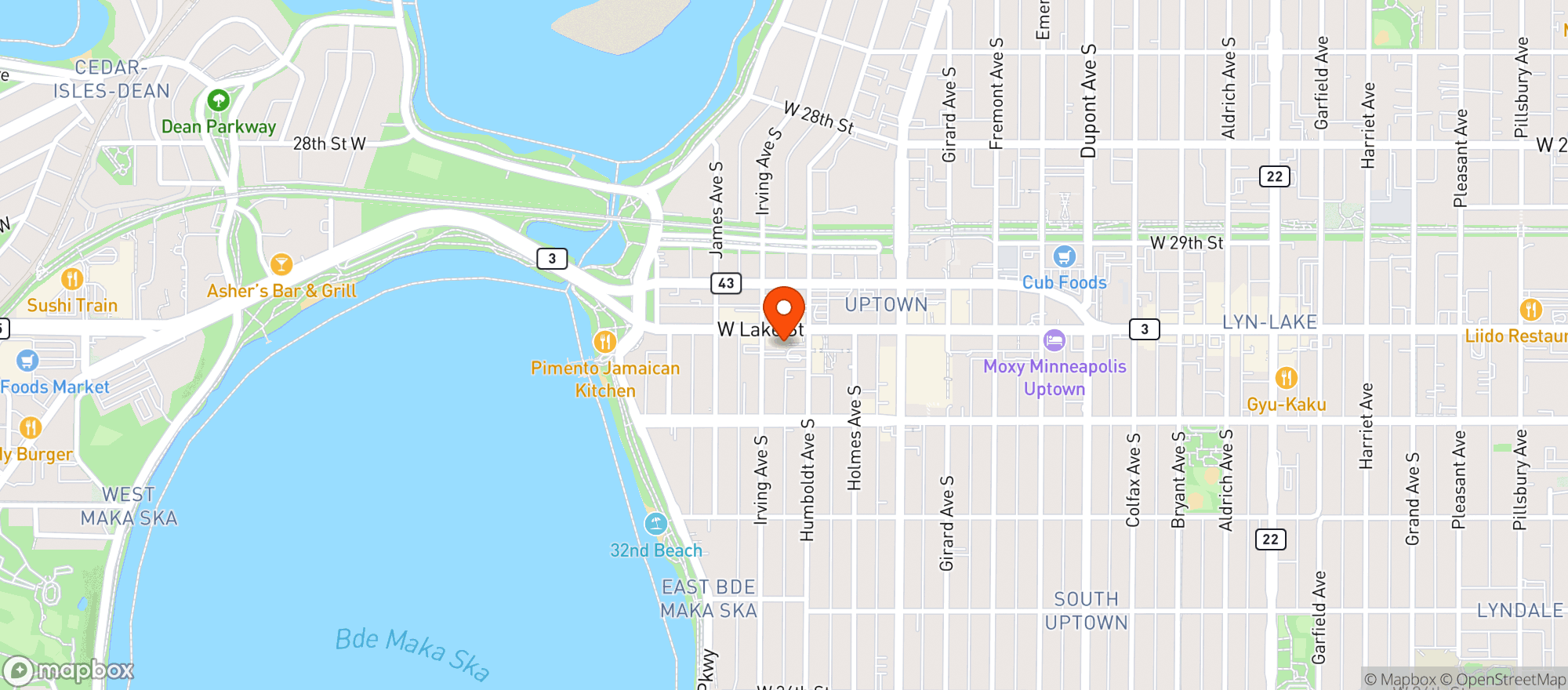 Map showing Lake & Irving Restaurant