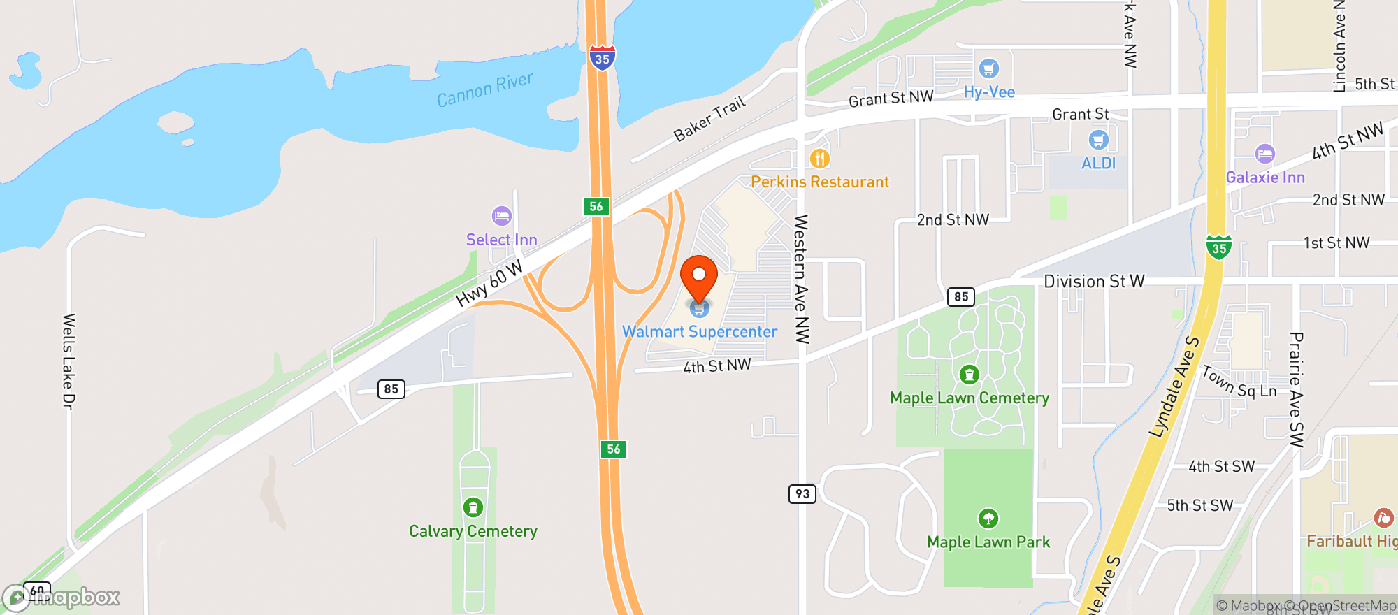 Map showing Walmart Supercenter Liq #1657