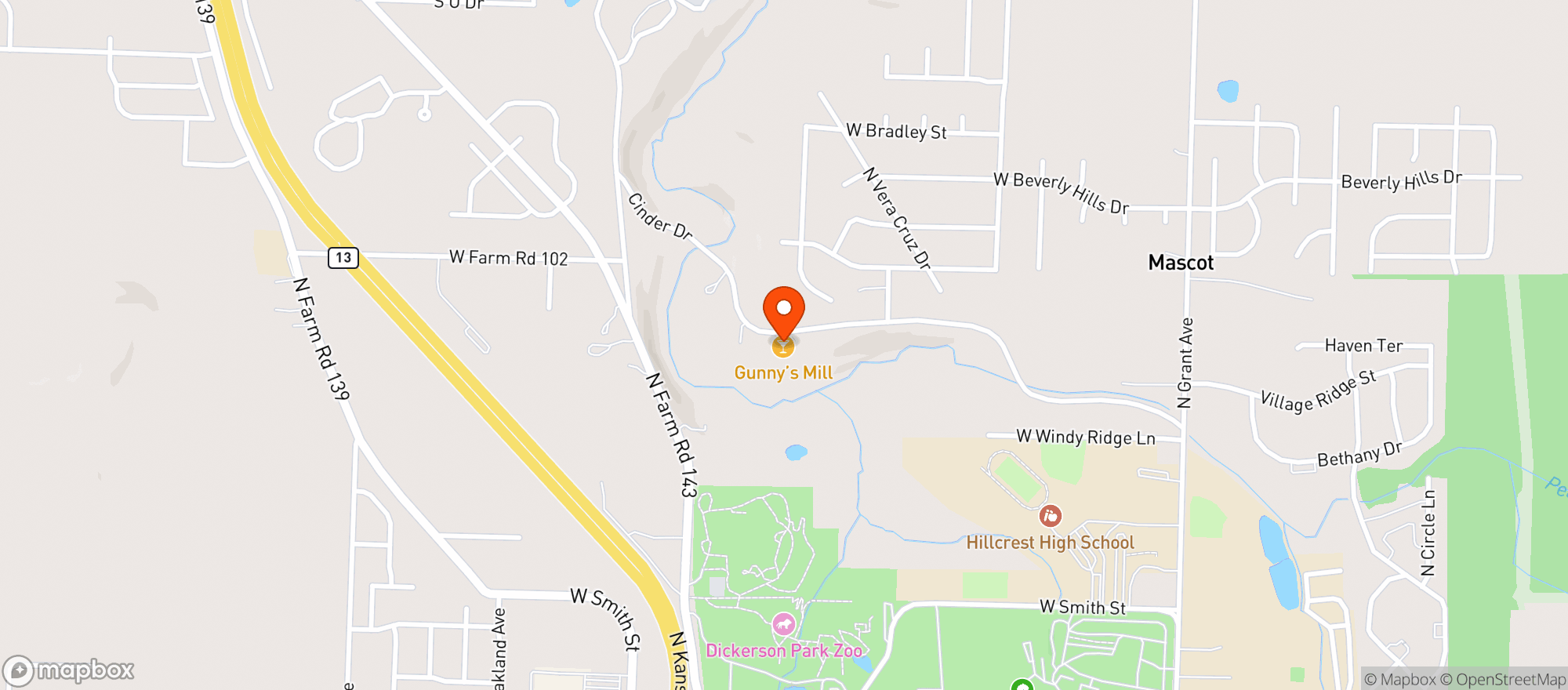 Map showing Gunny S Mill
