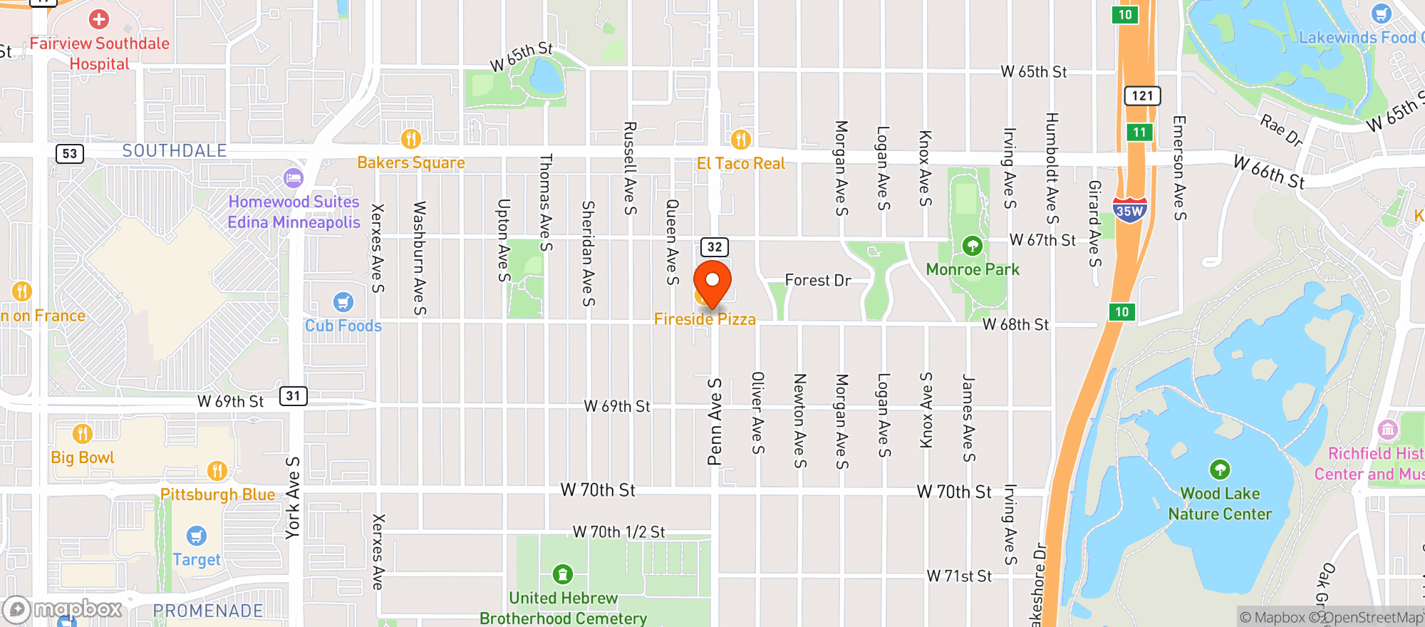 Map showing Fireside Pizza
