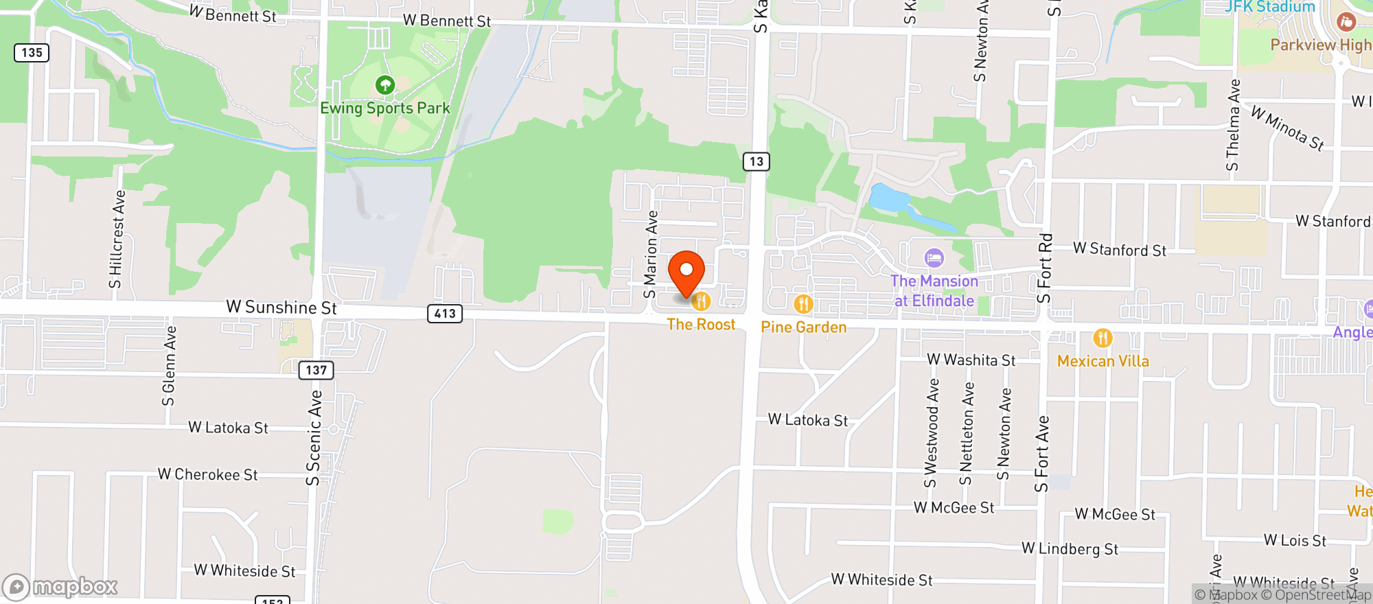 Map showing Roost Bar & Grill  The